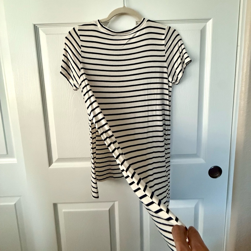 High/Low Deep Navy and White Striped T-Shirt